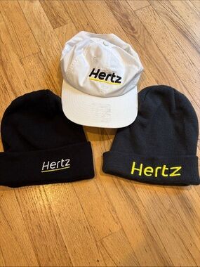 Hertz Branded Cap and Beanie Set - White Cap & 2 Black Beanies